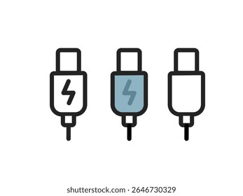 Ícone do ponto de carregamento. ícone do ponto de carregamento. Símbolo de plugue elétrico. Sinal de eletricidade. Conceito isolado de tecnologia de carga de telefone. Ícone de linha de vetor.