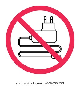 Sinal de restrição de carregador, nenhum sinal de carregador móvel, símbolo de carregador de telefone proibido, nenhum sinal de carregamento de telefone permitido, nenhum ícone de adaptador de energia