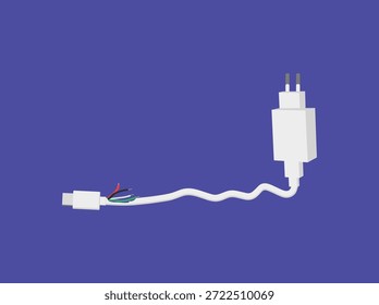 Cabo USB do carregador danificado quebrado