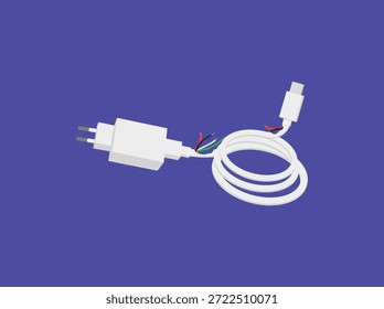 Cabo USB do carregador danificado quebrado