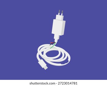 Cable USB del cargador dañado roto