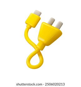 Cable del USB del cargador para el icono 3d del Vector del teléfono. Adaptador de enchufe eléctrico para el Recargo del smartphone aislado en un fondo blanco.