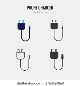 icono del vector del cargador y pin para smartphones
