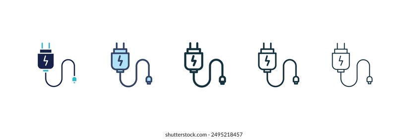 Conjunto de iconos de Vector del cargador negro relleno y estilo perfilado.