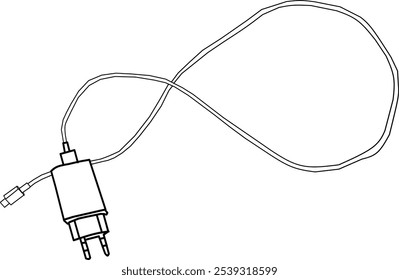 Ladegerät, Vektorgrafik mit schwarzen Linien. Ladesymbol mit Handzeichnung