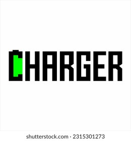 Charger word design with battery symbol on letter C.