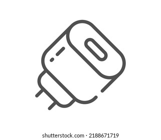 Cargando el icono de la línea del adaptador. Señal de accesorios móviles. Símbolo de enchufe de carga. Elemento de diseño de calidad. Icono de adaptador de carga de estilo lineal. Trazo editable. Vector