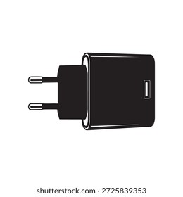 Diseño de ilustración plana de Vector de silueta de adaptador de carga sobre fondo blanco