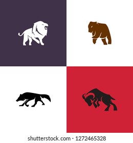 Charging Animal Logo Design. Animal Silhouette Logo Vector. Wild Animal Logo Template