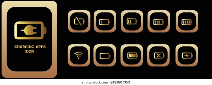 Juego de iconos de carga de aplicaciones. Con los iconos de carga, batería, energía, electricidad, cargador, recarga, auto eléctrico y estación de carga. Colección de iconos sólidos.