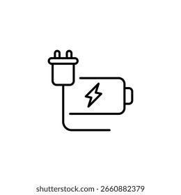Célula de batería de carga con enchufe eléctrico Ilustración de estilo minimalista