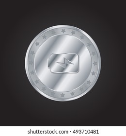 Charging Battery embossed realistic silver / platinum coin precious Icon / Logo Design