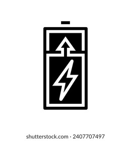 Akku-Glyph-Icon-Vektorgrafik laden. Ladebatterieschild. einzelne Symbolillustration