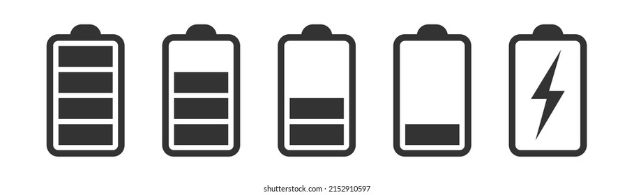 Charging battery graphic icon set. Level battery charging  signs isolated on white background. Vector illustration
