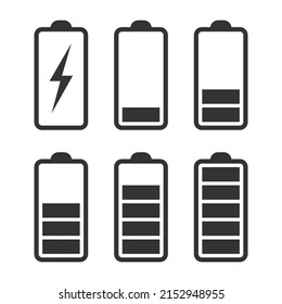 Charging battery graphic icon set. Level battery charging  signs isolated on white background. Vector illustration