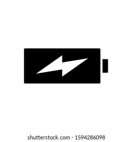 Charging Battery Icon. Battery icon in black flat design on white background