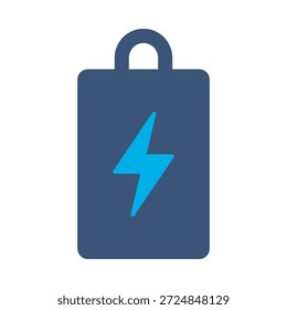 Charging battery icon blue flat vector design lightning bolt symbol power energy electric load graphic element sign