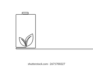Charging battery icon continuous one line drawing with lightning bolt on white background