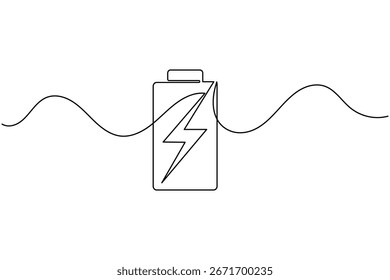Carregando ícone da bateria desenho contínuo de uma linha com raio em fundo branco