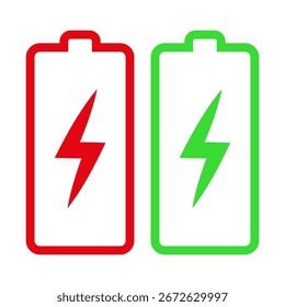 Charging battery icon. Full charge symbol. Lightning bolt indicator. Vector charging sign. EPS 10.