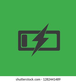charging battery icon, power symbol. Flat vector sign isolated on green background. Simple vector illustration for graphic and web design.