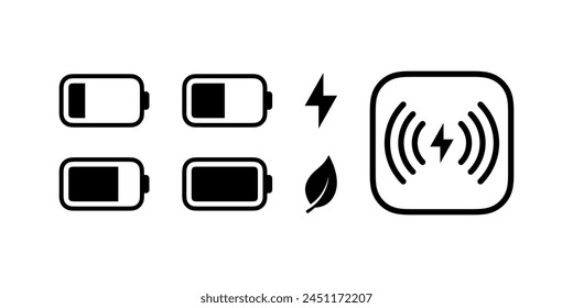 Iconos de batería de carga. tarjeta gráfica escalable de Vector
