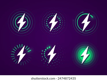 Juego de iconos Lightning de batería de carga