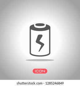 Charging battery with lightning sign, technology icon. Icon under spotlight. Gray background