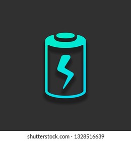 Charging battery with lightning sign, technology icon. Colorful logo concept with soft shadow on dark background. Icon color of azure ocean