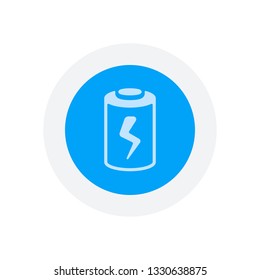 Charging battery with lightning sign, technology icon. Icon in colored circle with gray bold border. Web button, modern flat design