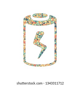 Charging battery with lightning sign, technology icon. Colored mosaic with polygons