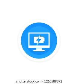 charging battery on computer screen vector round icon