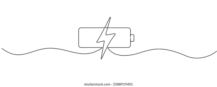 Charging a battery in one continuous editable line. figure. Battery with zipper in a minimalist linear style. Electricity concepts. Vector illustration.