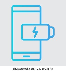 Das Symbol für die Farbverlauf-Linie des Akkus-Smartphones wird geladen und für die mobile App-Präsentation auf der Website verwendet