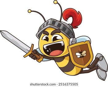 Charging bee warrior in armor vector illustration