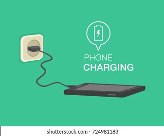 Charging black colored mobile phone design. Isolated flat vector illustration template