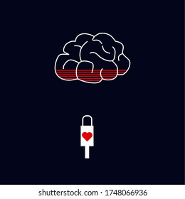 Charging the brain with love illustration concept. love and brain  vector idea.