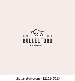 charging bull el toro logo retro vintage hipster vector icon line outline monoline illustration