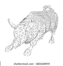 The Charging Bull, represents aggressive financial optimism and prosperity. Vector rendering of 3d. Wire-frame style
