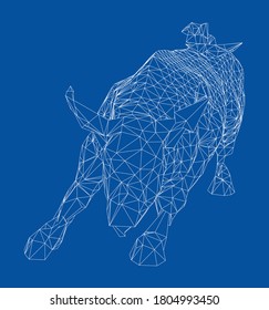 The Charging Bull, represents aggressive financial optimism and prosperity. Vector rendering of 3d. Wire-frame style