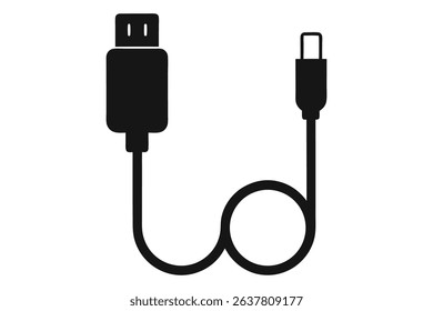 charging cable black clip art on white background