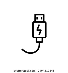 Charging cable icon. Black Charging cable icon on white background. Vector illustration