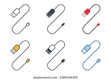 Charging Cable icon collection with different styles. USB cable icon symbol vector illustration isolated on white background