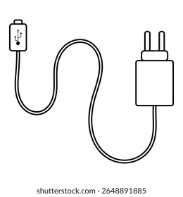 Carregar o ícone de cabo com plugue representa energia elétrica, transferência de dados e design minimalista moderno.