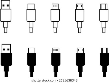 Conjunto de iconos de cable de carga – Diseño plano

Conjunto de iconos de cable de carga – Diseño plano


