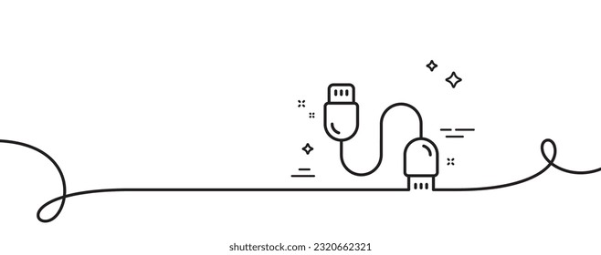 Icono de línea de cable de carga. Una línea continua con curl. Señal de accesorios móviles. Símbolo del cable de datos. Cinta de contorno simple del cable de carga. Patrón de curva de bucle. Vector