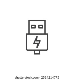 Icono de línea de cable de carga. signo de estilo lineal para concepto móvil y Diseño web. Icono de Vector de contorno de cable de carga USB. Símbolo, ilustración del logotipo. Gráficos de Vector