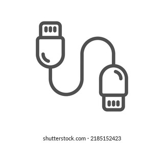 Charging cable line icon. Mobile accessories sign. Data cord symbol. Quality design element. Linear style charging cable icon. Editable stroke. Vector