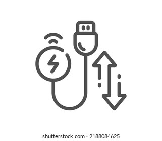 Icono de línea de cable de carga. Señal de accesorios móviles. Símbolo del adaptador de carga. Elemento de diseño de calidad. Icono de cable de carga de estilo lineal. Trazo editable. Vector
