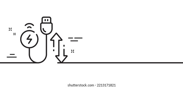 Charging cable line icon. Mobile accessories sign. Charge adapter symbol. Minimal line illustration background. Charging cable line icon pattern banner. White web template concept. Vector